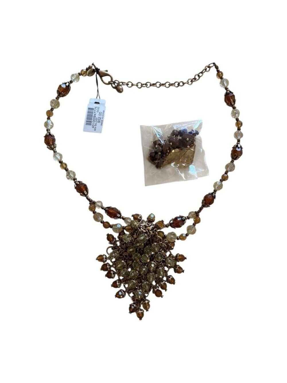 Chico's Brown Gold Beaded Statement Necklace with Earrings One Size